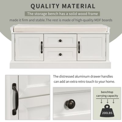 Stylish Storage Bench with Drawers & Cabinets