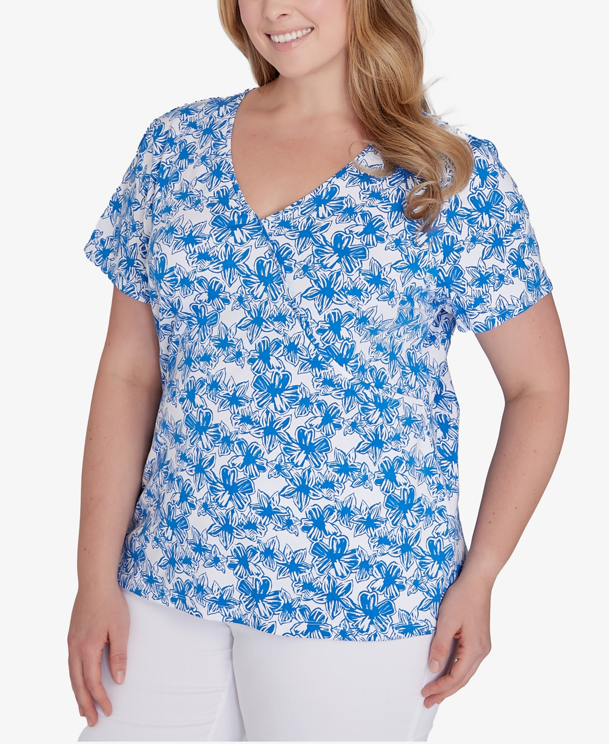 Shop Hearts Of Palm Plus Size Feeling The Lime Short Sleeve Top In Bright Blue Multi