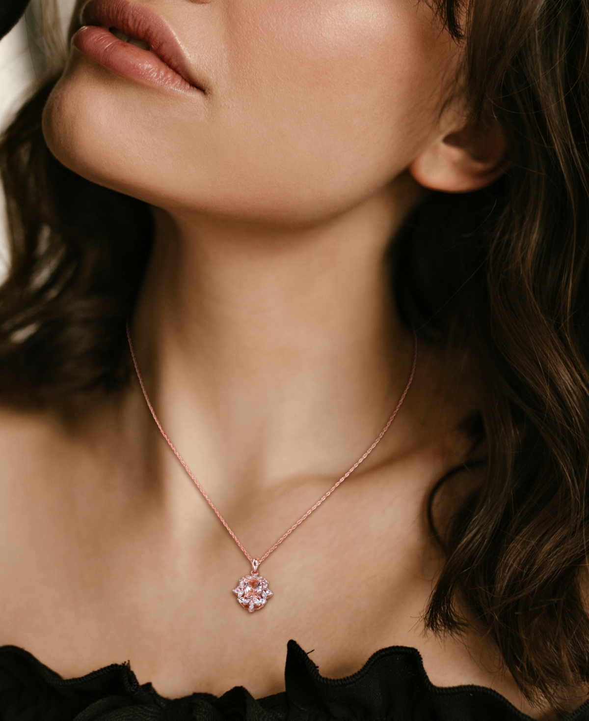 Macy's Morganite (1-1/2 Ct. T.w.), Lab-grown White Sapphire (1/3 Ct. T.w.) & Diamond (1/20 Ct. T.w.) Framed In Morganite