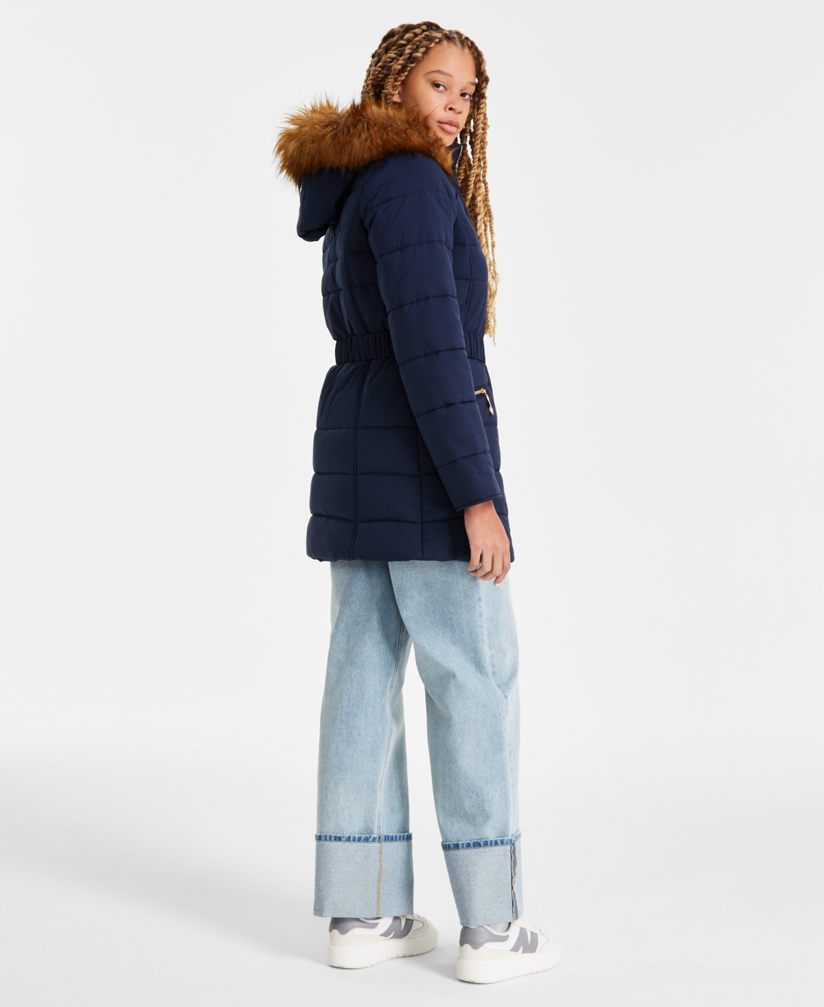 Maralyn & Me Juniors' Faux-Fur-Trim Hooded Puffer Coat