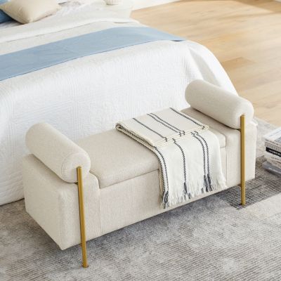 Streamdale Beige Linen Storage Bench with Iron Legs