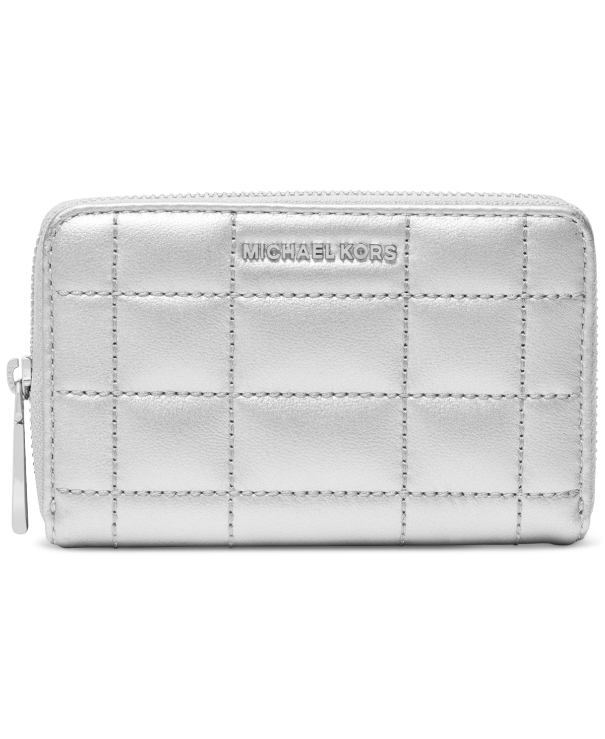 Shop Michael Kors Michael  Jet Set Small Zip Around Card Case In Silver