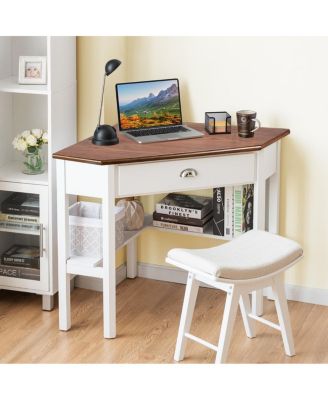 Corner Wooden Computer Desk for Home Office or Study, Compact Laptop Workstation