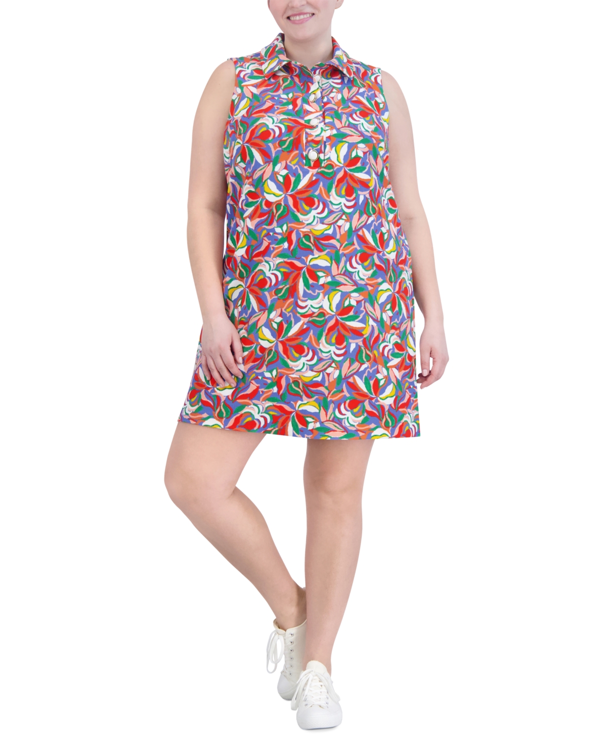 Plus Size Printed Sleeveless Shift Dress - Multi