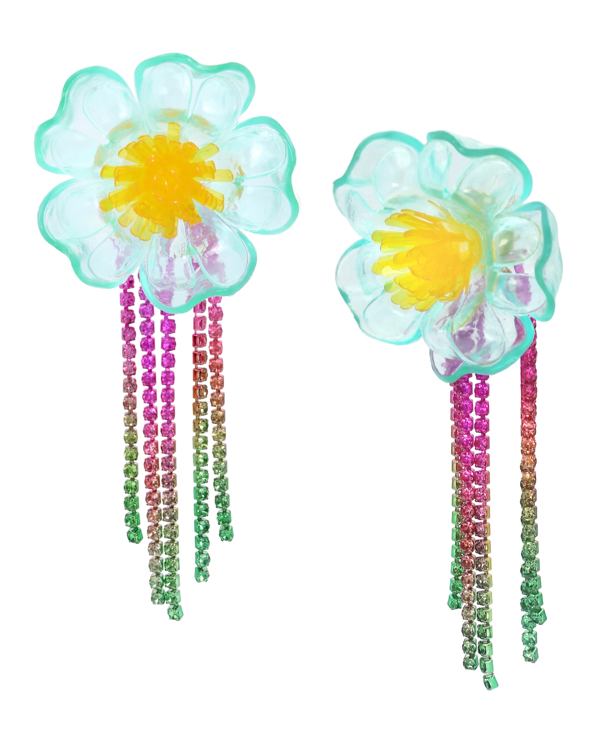 Faux Stone Flower Fringe Chandelier Earrings - Multi -