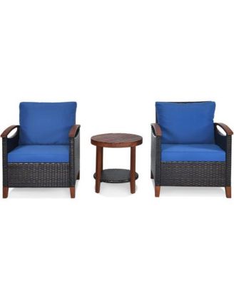 3-Piece Patio PE Wicker Bistro Set with Quick-Drying Cushions and Coffee Table for Outdoor Use
