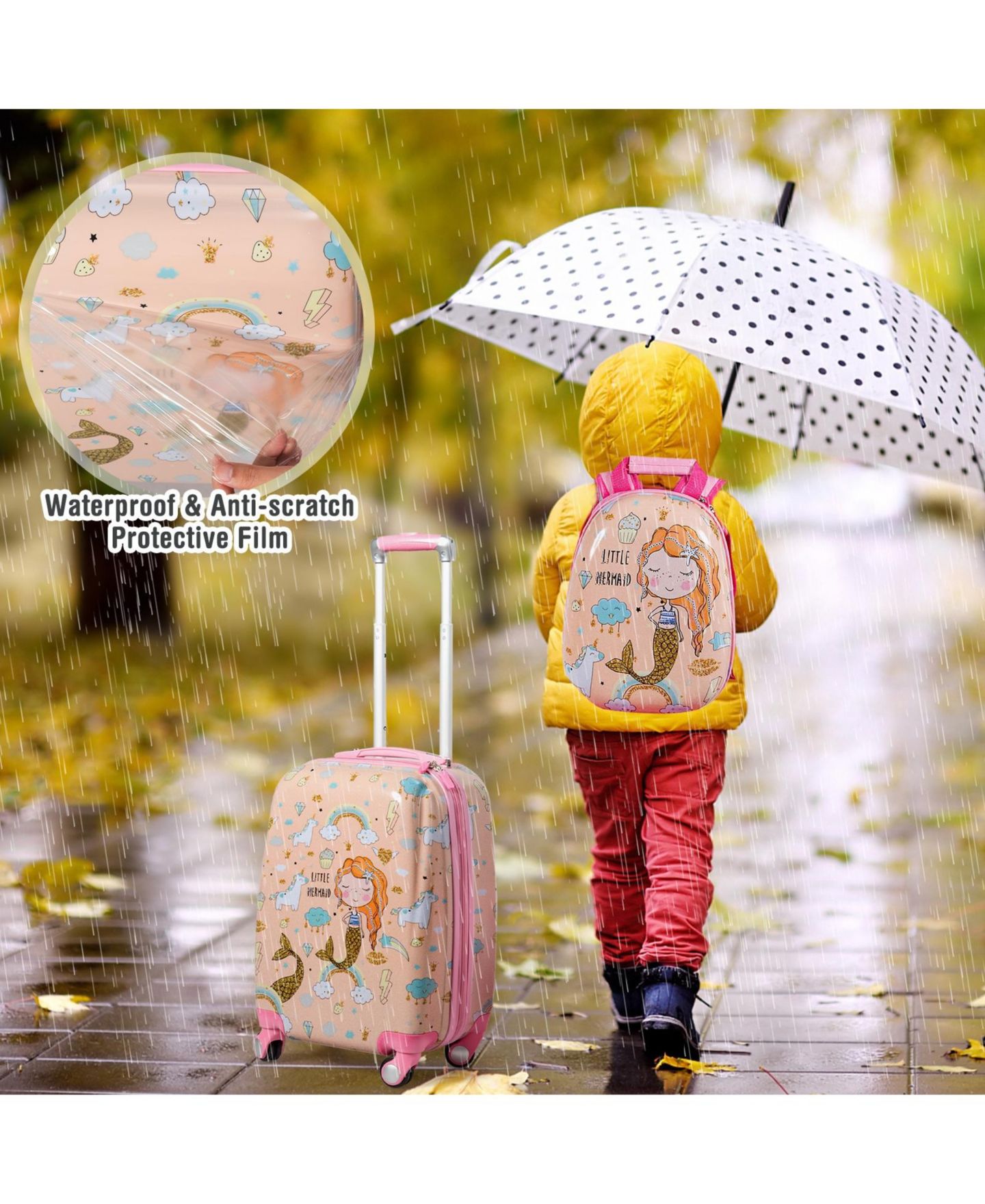 Детские сумки Slickblue 2PC Kids Luggage Set Rolling Suitcase & Backpack, цвет: Розовый — фото 3