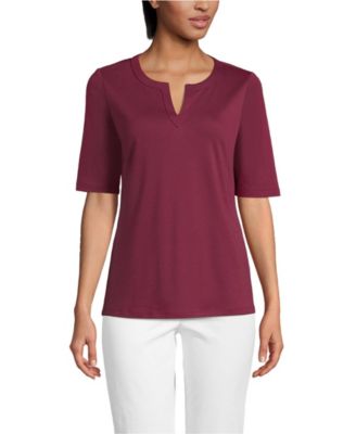 Women's Cotton Polyester Modern Half Sleeve Splitneck