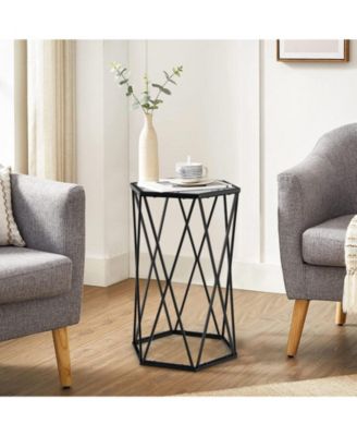 Hexagonal Accent End Table with Tempered Glass Top and Metal Frame