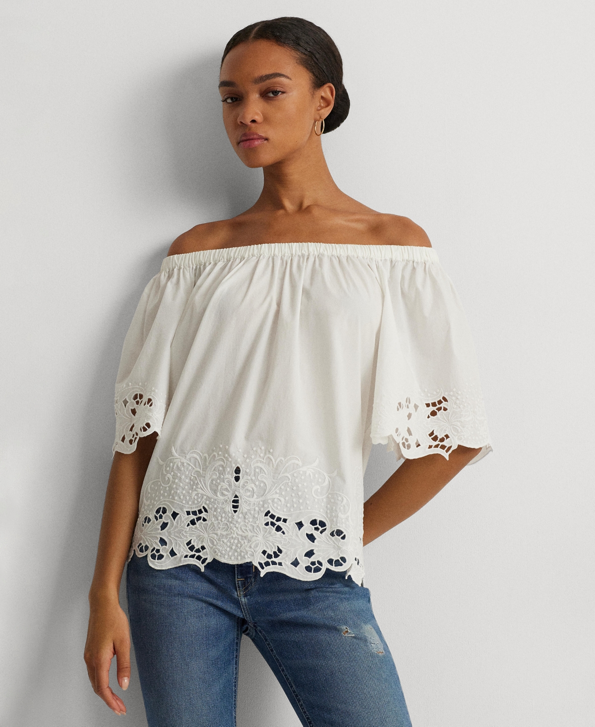 Women's Embroidered Off-The-Shoulder Top - White