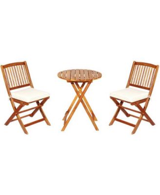 3 Pieces Patio Folding Bistro Set with Padded Cushion and Round Coffee Table