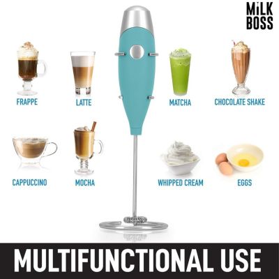 Milk Boss Portable Milk Coffee Frother Handheld Whisk Mixer with 16-Piece Stencils