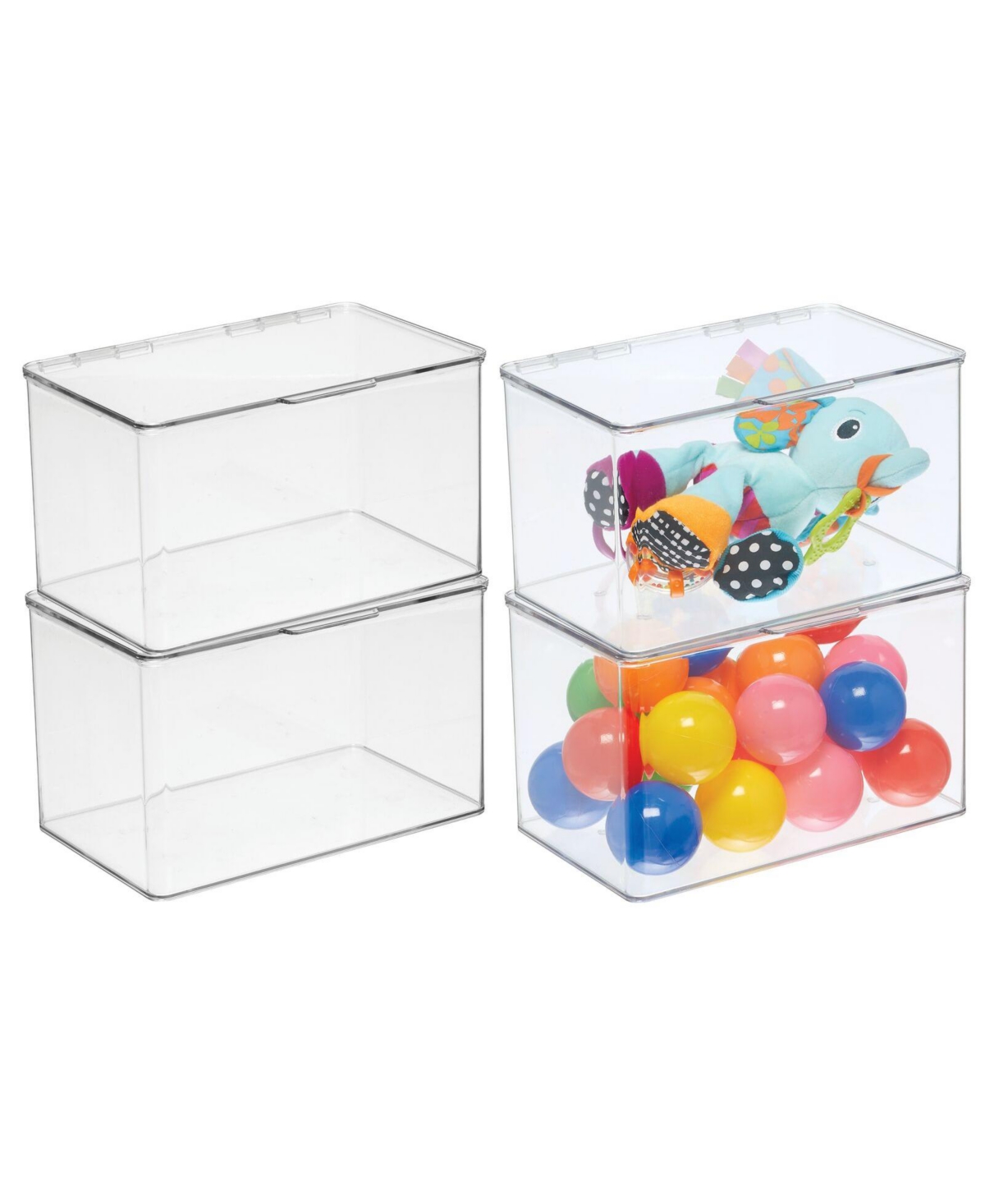 Plastic Playroom/Gaming Storage Organizer Box, Hinge Lid, 4 Pack, Clear - Clear