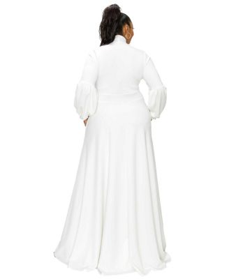 Plus Size Bella Donna Dress with Ribbon and Bishop Sleeves