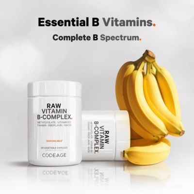 Raw Vitamin B-Complex Supplement - Essential B Vitamins with Probiotics, Digestive Enzymes, Fruits & Vegetables Methylfolate - Biotin, 60 Capsules