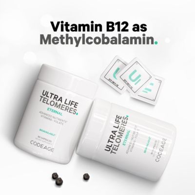Ultra Life Telomeres Supplement - 5 MTHF Folate Vitamin B9, Vitamin B12 Methylcobalamin, Vitamin D3, L-Theanine, Ashwagandha 90 Capsules