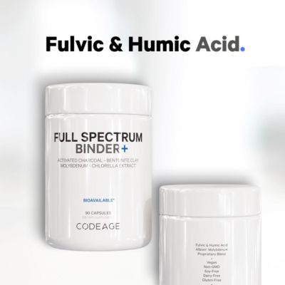 Binder + Systemic Binder Supplement - Activated Charcoal Pills, Bentonite Clay Mineral Powder, Fulvic & Humic Acids, Molybdenum, 90 Capsules