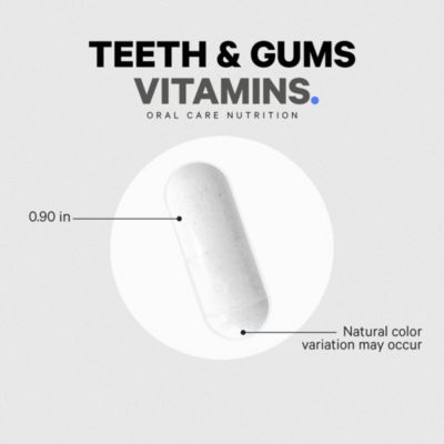 Teeth & Gums Vitamins + Oral Probiotics Supplement for Mouth - Whole Food Calcium, Collagen, Potassium, Vitamin C, D3, K2, Zinc - 90 Capsules