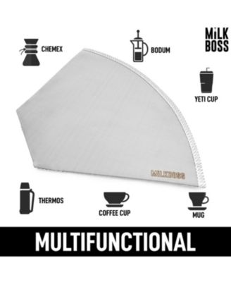 Milk Boss Pour Over Coffee Filter - Permanent Paperless Stainless Steel Reusable Coffee Filter