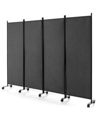4-Panel Folding Room Divider 6 Feet Rolling Privacy Screen with Lockable Wheels