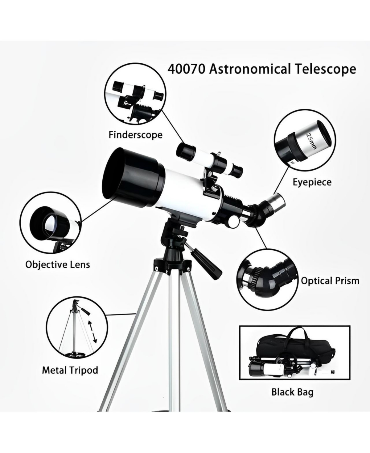 Sugift Telescope 70mm Aperture 400mm Az Mount Telescope with Stand and Phone Adapter for Kids, Adults and Beginners- White