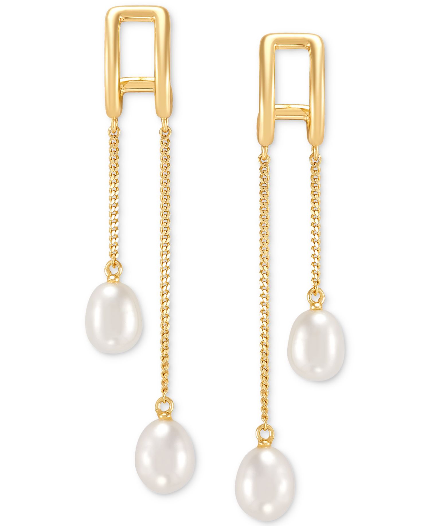 Giani Bernini Cultured Freshwater Pearl (7 x 5mm) Chain Drop Earrings in 14k Gold-Plated Sterling Silver