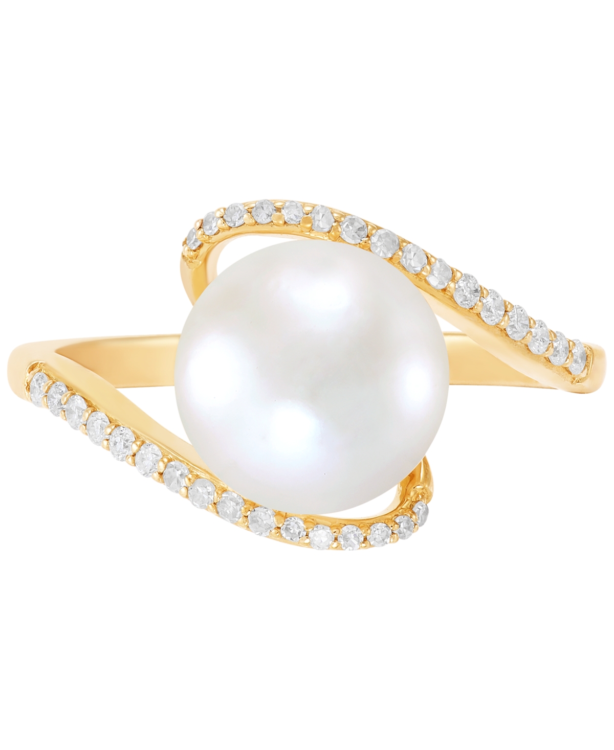 Cultured Freshwater Pearl (9mm) & Diamond (1/6 ct. t.w.) Swirl Ring in 10k Gold - Yellow Gold