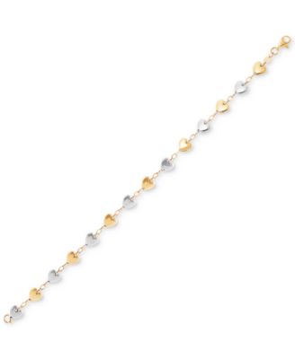 Polished Heart & Oval Link Chain Bracelet in 10k Two-Tone Gold