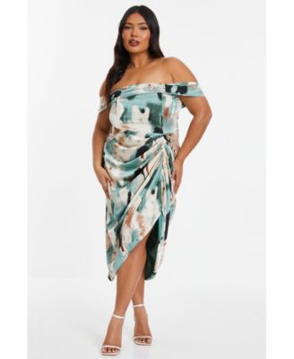 QUIZ Plus Size Marble Bardot Ruched Midi Dress - Macy's