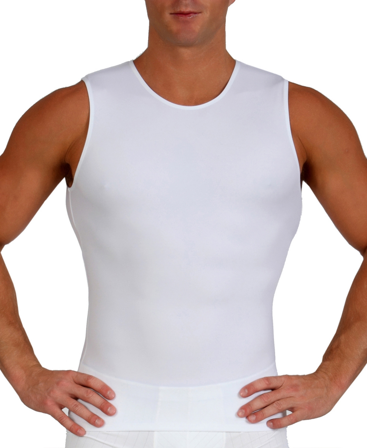 Men's Power Mesh Compression Sleeveless Crewneck Shirt - White