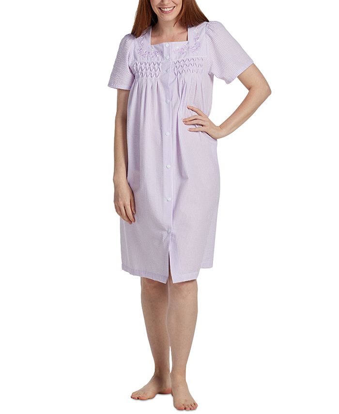 Miss Elaine Women's Short Snap-Front Seersucker Robe - Macy's