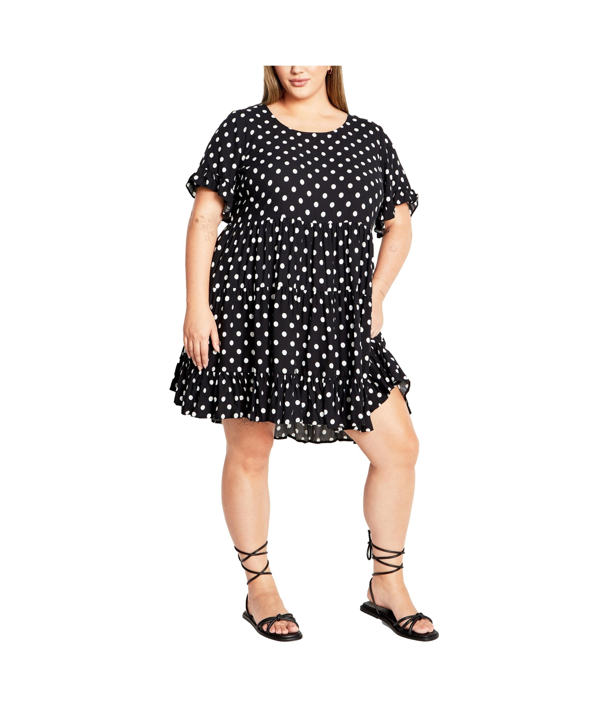 City Chic Women's Nikki Print Dress - Black  white spot