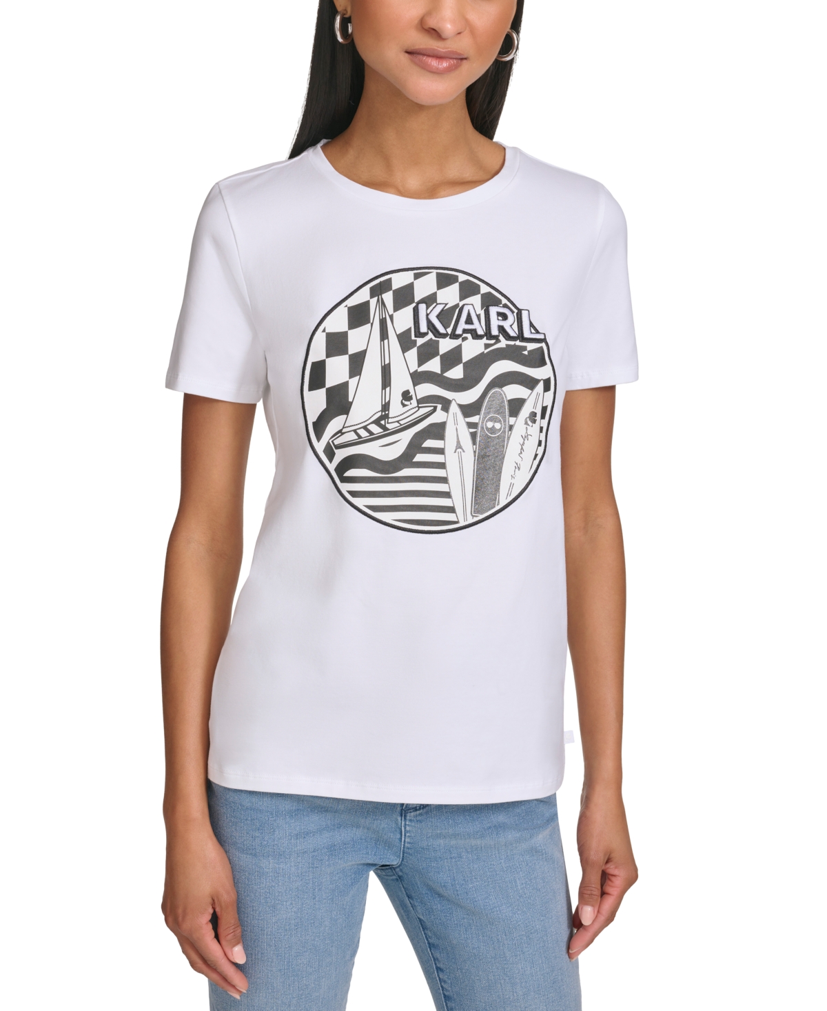 Shop Karl Lagerfeld Women's Surfer Graphic T-shirt In White