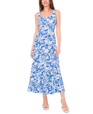 Vince Camuto Women's Floral Square-Neck Smocked-Back Maxi Dress - Macy's