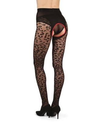 Women's Born To Be Wild Leopard Crotchless Sheer Pantyhose