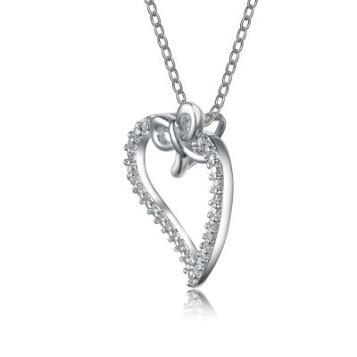 Sterling Silver Cubic Zirconia Heart and Bowtie Necklace
