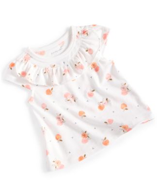 First Impressions - Baby Girls Mini-Apple-Print Short-Sleeve Ruffled Top