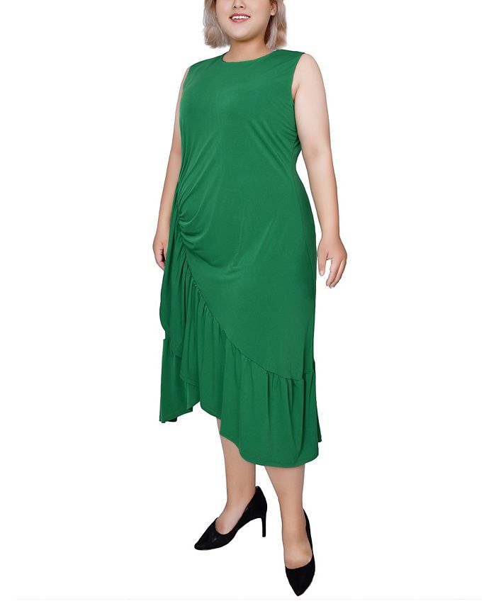 NY Collection Plus Size Sleeveless Asymmetrical Flounced Dress - Macy's