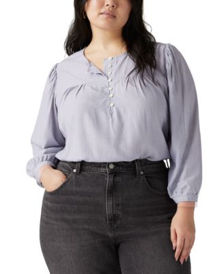 Levi's Trendy Plus Size Halsey Striped 3/4-Sleeve Blouse Macy's