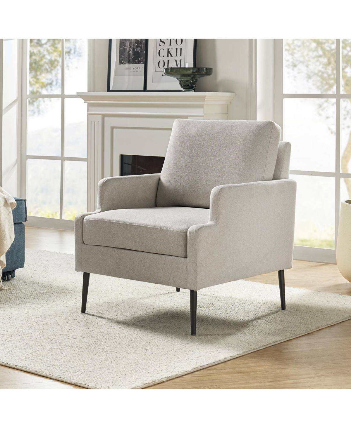 Hulala Home Pillsbury Mid-Century Comfy Accent Chair with Tapered Black Metal Legs