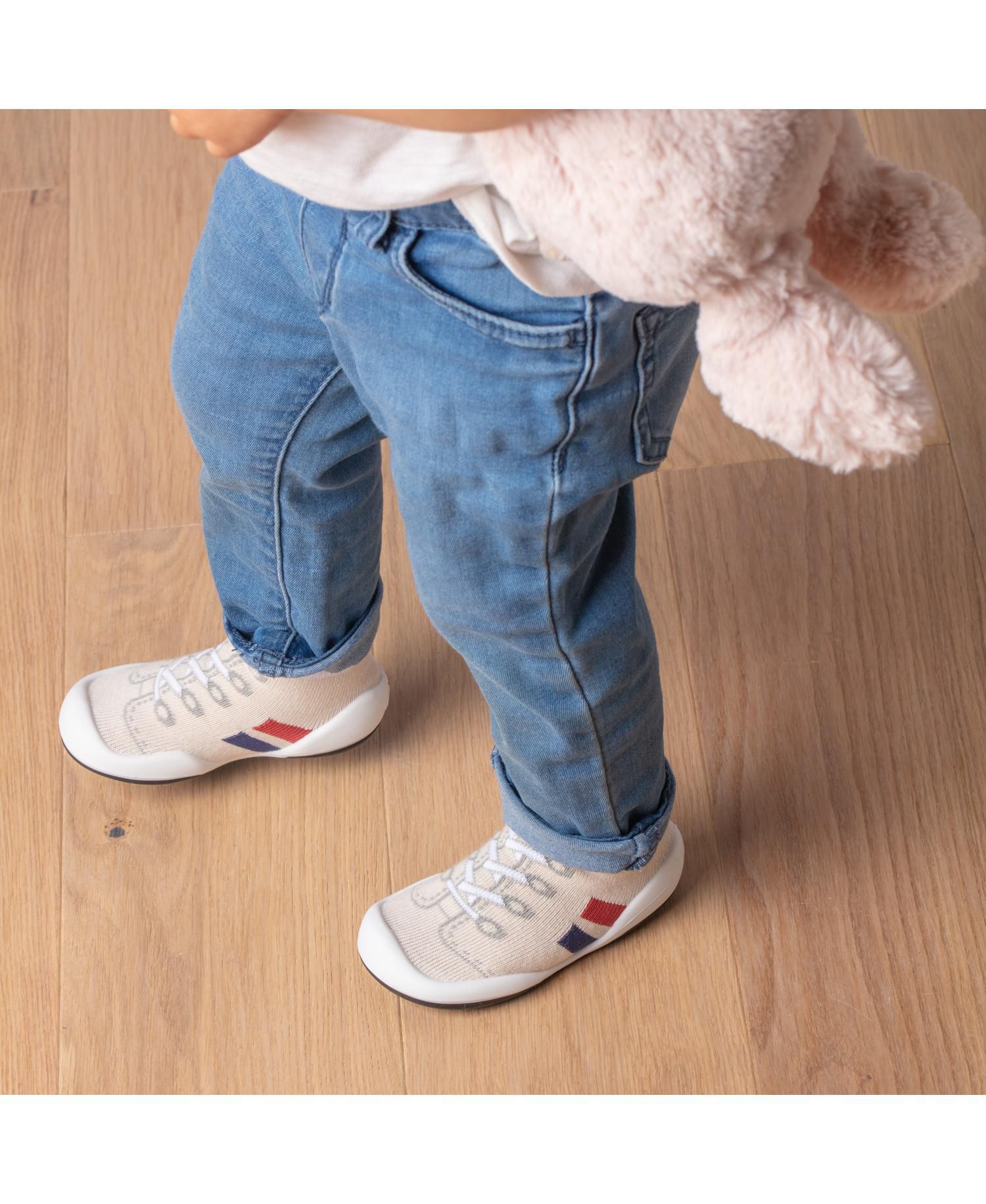 Infant Girl Boy First Walk Sock Shoes Runner - Light Beige