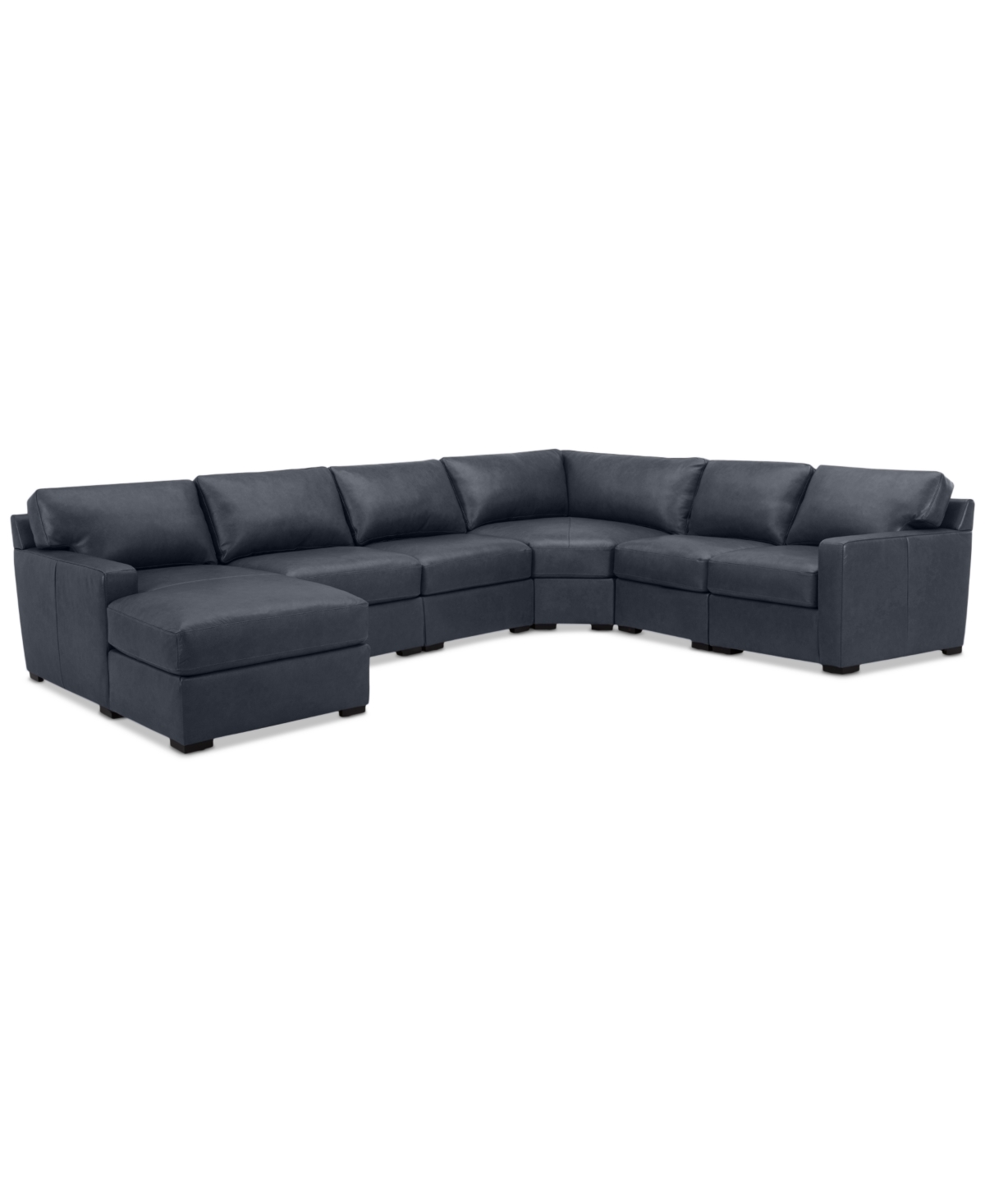 Shop Macy's Radley 141" 6-pc. Leather Wedge Modular Chaise Sectional, Created For  In Navy