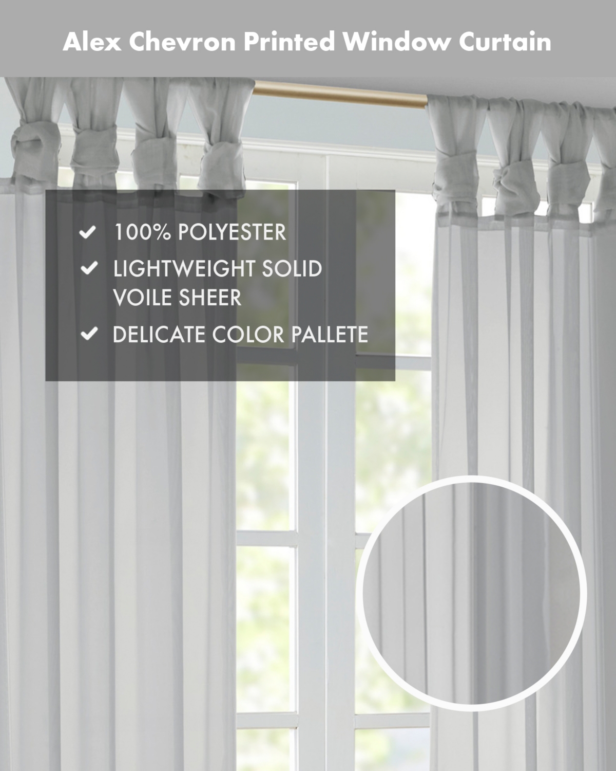 Madison Park Ceres Twist Tab Voile Sheer Window Curtain Pair, 50