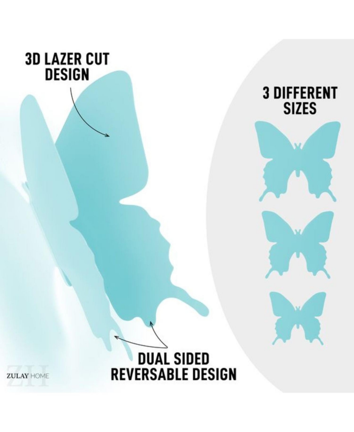 Zulay Kitchen 3D Removable Butterfly Wall Decor with 3 Wing Designs - 24pcs