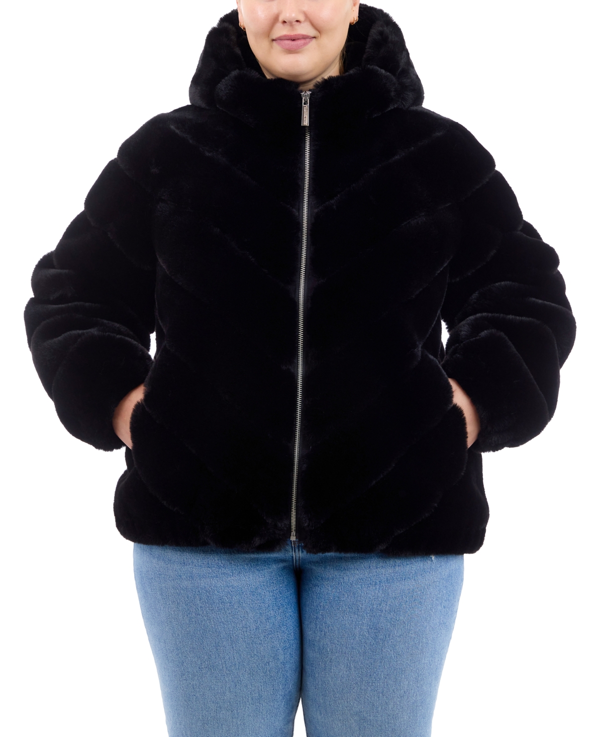 Michael Michael Kors Plus Size Hooded Faux-Fur Coat