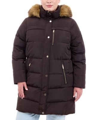 Michael kors plus size faux fur trim puffer coat online