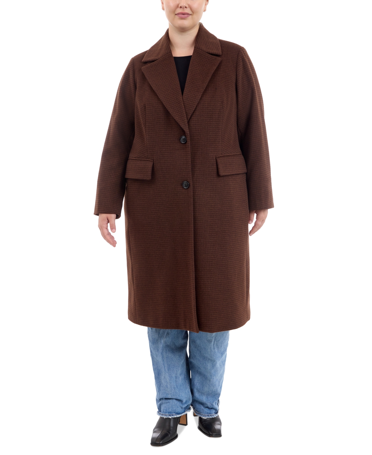 Shop Michael Kors Michael  Plus Size Single-breasted Coat, Created For Macy's In Chocolate