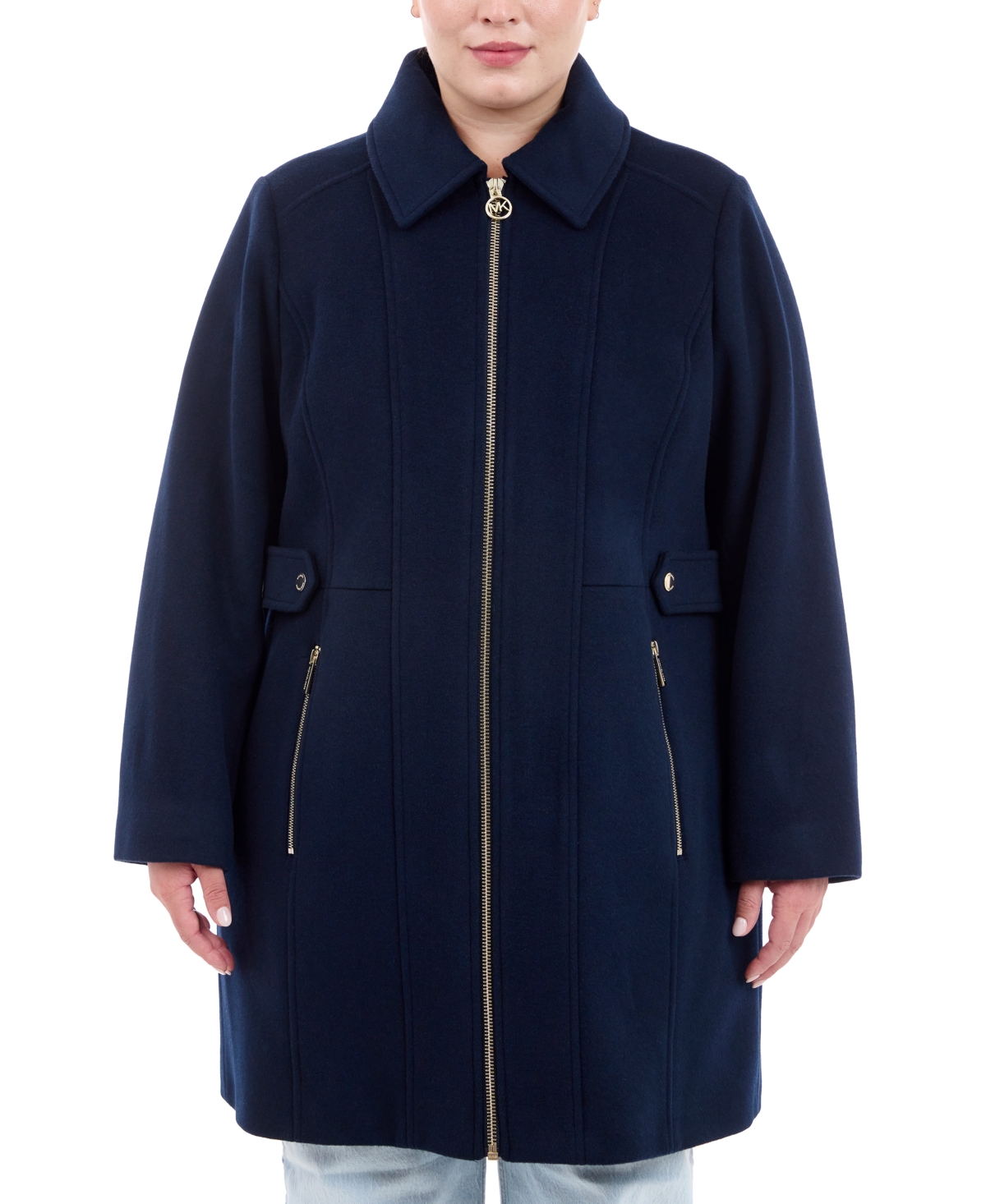 Michael Michael Kors Plus Size Club-Collar Zip-Front Coat, Created for Macy's