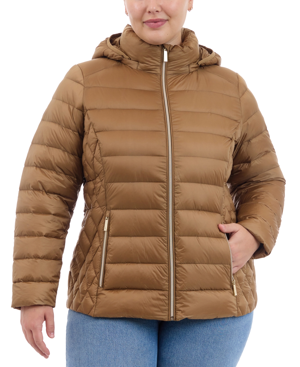 MICHAEL KORS MICHAEL MICHAEL KORS PLUS SIZE HOODED PACKABLE DOWN PUFFER COAT, CREATED FOR MACY'S 
