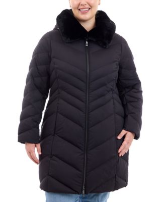 Michael Kors - Plus Size Faux-Fur-Collar Packable Puffer Coat